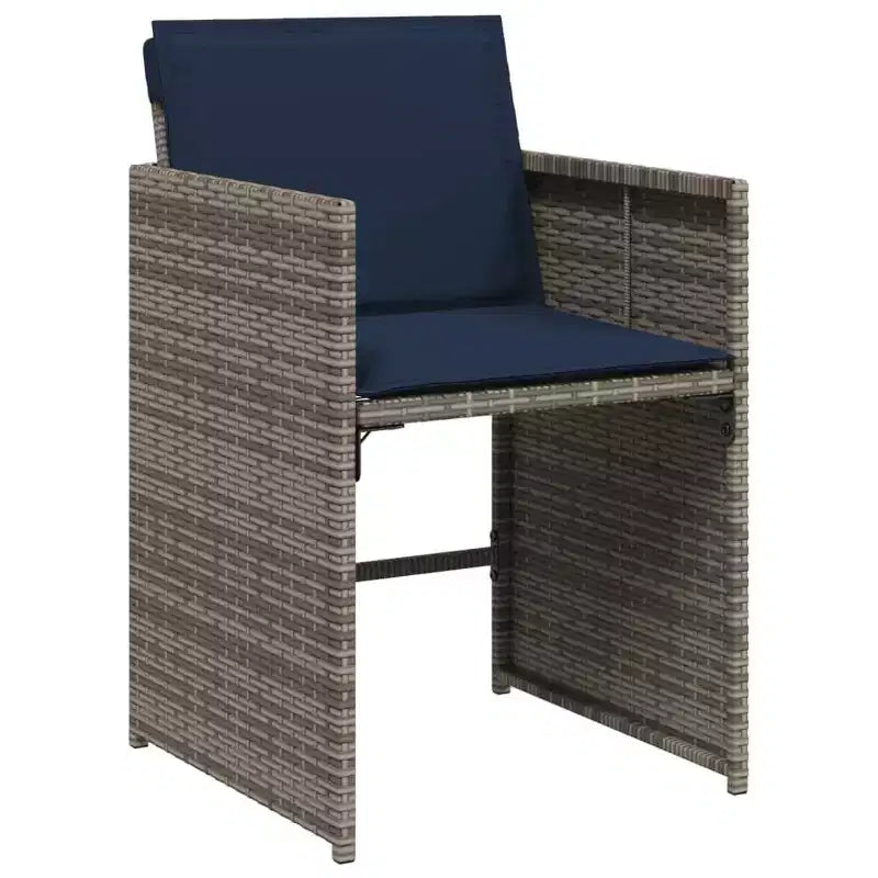 vidaXL 11 Piece Patio Dining Set with Cushions  Outdoor Garden Backyard Furniture  Gray Poly Rattan, Acacia Wood Tabletop, Navy Blue Cushions