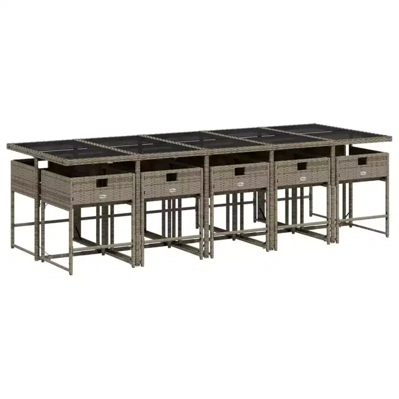 vidaXL Patio Dining Set Set of 10 Gray PE Rattan 10-seater Foldable