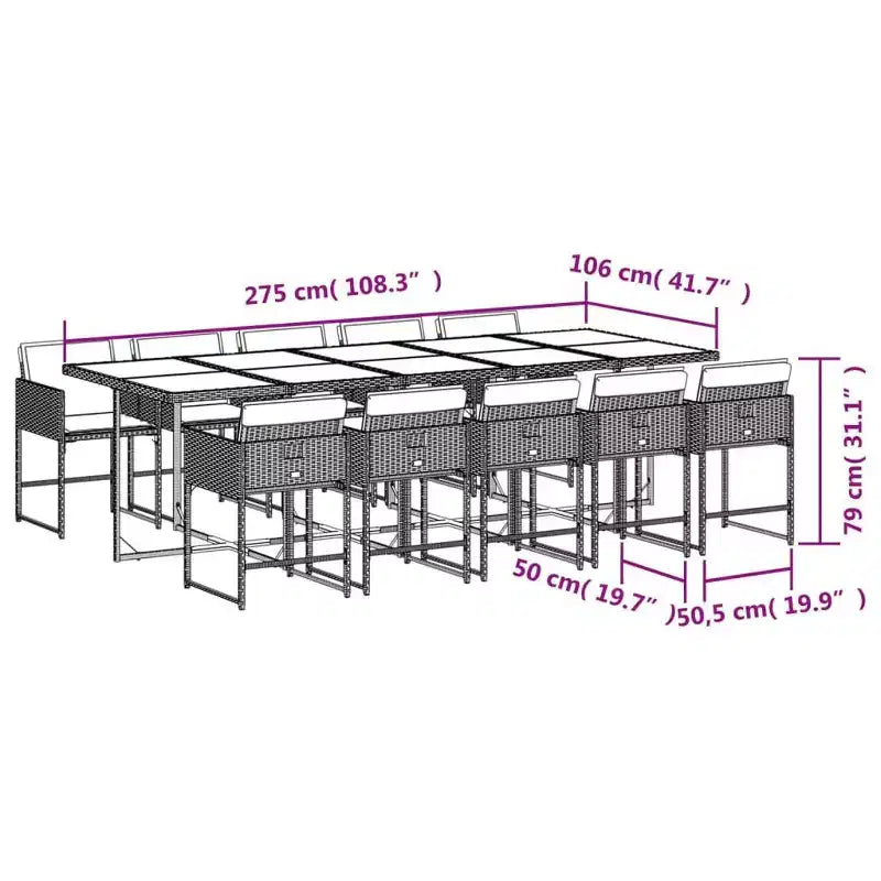 vidaXL Patio Dining Set Set of 10 Gray PE Rattan 10-seater Foldable