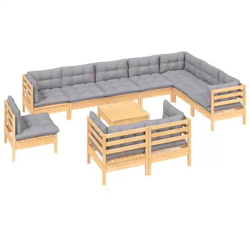 vidaXL Outdoor Lounge Set Grey cushions, natural wood