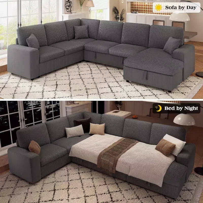 AMERLIFE 130 Sofa Bed, Sleeper Sofa, Pull Out Sleeper Couch with Storage, Convertible 6-Seater for Living Room