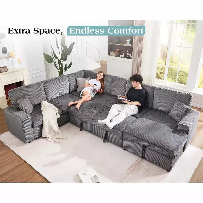 AMERLIFE 130 Sofa Bed, Sleeper Sofa, Pull Out Sleeper Couch with Storage, Convertible 6-Seater for Living Room