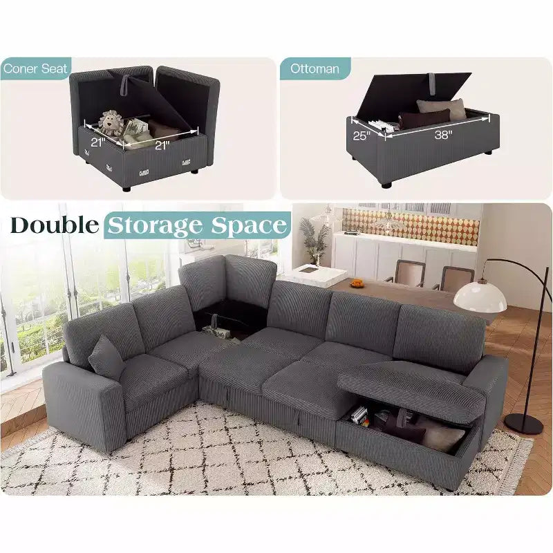 AMERLIFE 130 Sofa Bed, Sleeper Sofa, Pull Out Sleeper Couch with Storage, Convertible 6-Seater for Living Room
