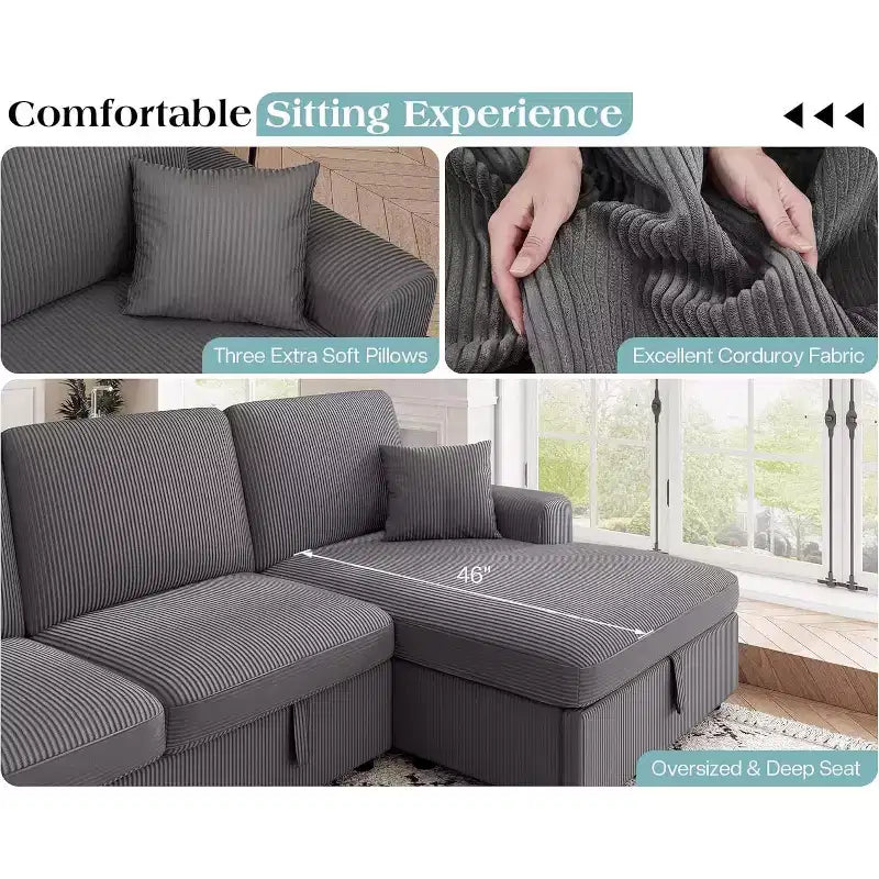 AMERLIFE 130 Sofa Bed, Sleeper Sofa, Pull Out Sleeper Couch with Storage, Convertible 6-Seater for Living Room