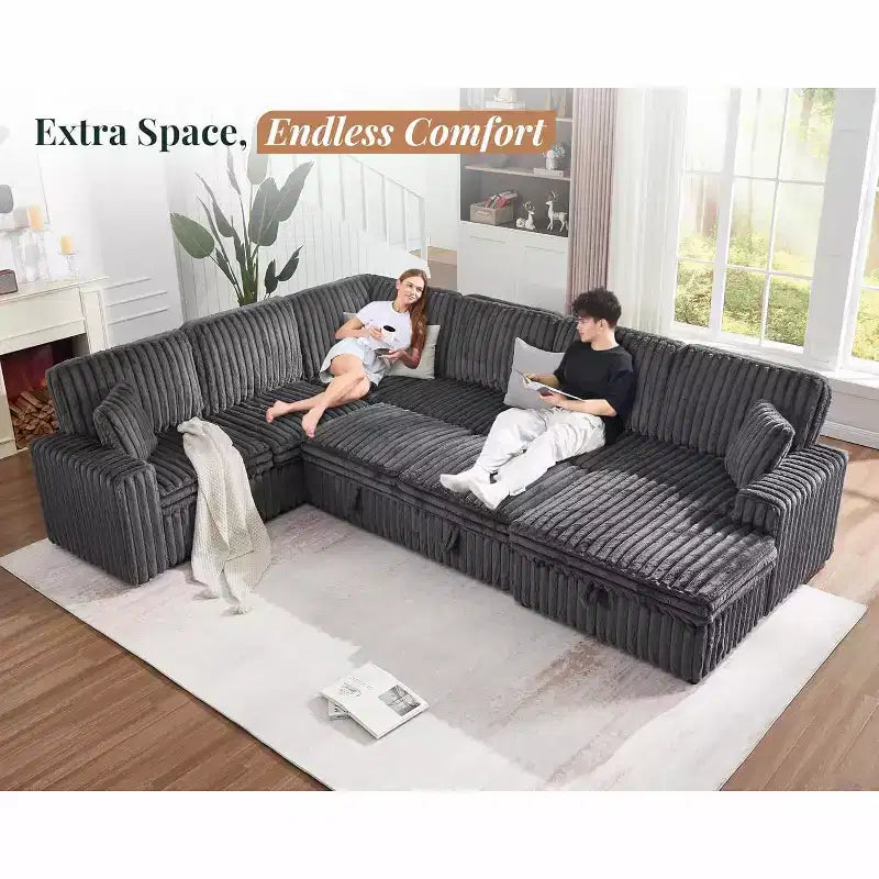 AMERLIFE 130 Sofa Bed, Sleeper Sofa, Pull Out Sleeper Couch with Storage, Convertible 6-Seater for Living Room