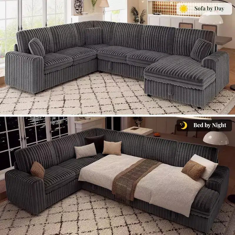 AMERLIFE 130 Sofa Bed, Sleeper Sofa, Pull Out Sleeper Couch with Storage, Convertible 6-Seater for Living Room