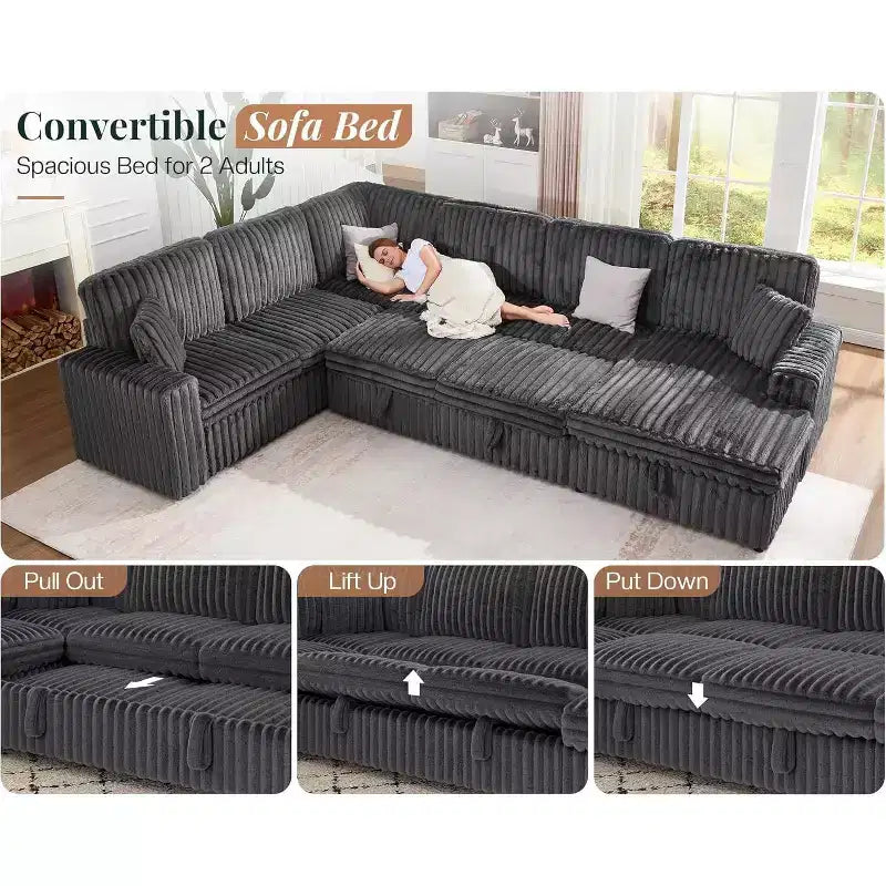 AMERLIFE 130 Sofa Bed, Sleeper Sofa, Pull Out Sleeper Couch with Storage, Convertible 6-Seater for Living Room