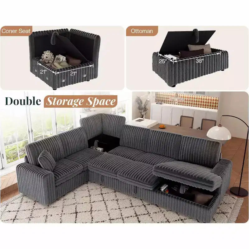 AMERLIFE 130 Sofa Bed, Sleeper Sofa, Pull Out Sleeper Couch with Storage, Convertible 6-Seater for Living Room