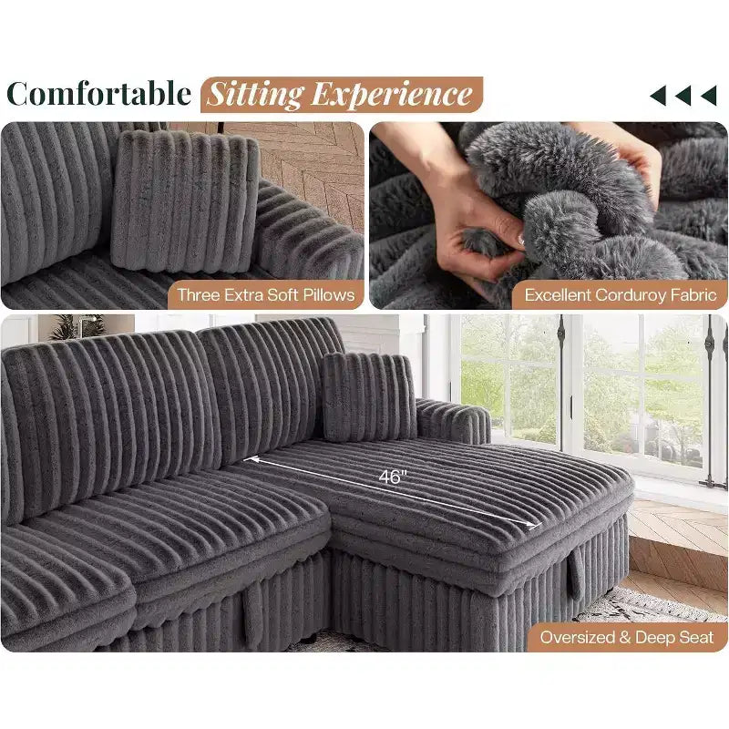 AMERLIFE 130 Sofa Bed, Sleeper Sofa, Pull Out Sleeper Couch with Storage, Convertible 6-Seater for Living Room