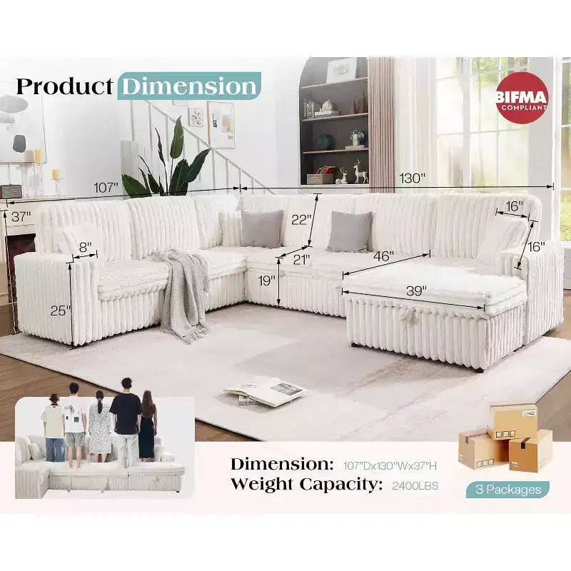 AMERLIFE 130 Sofa Bed, Sleeper Sofa, Pull Out Sleeper Couch with Storage, Convertible 6-Seater for Living Room