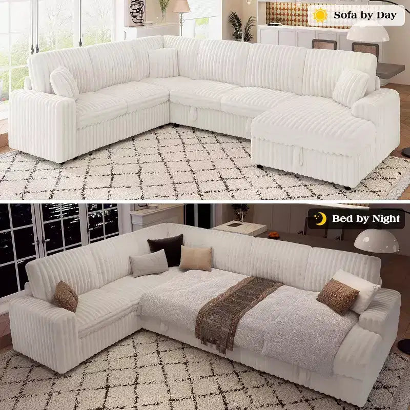AMERLIFE 130 Sofa Bed, Sleeper Sofa, Pull Out Sleeper Couch with Storage, Convertible 6-Seater for Living Room