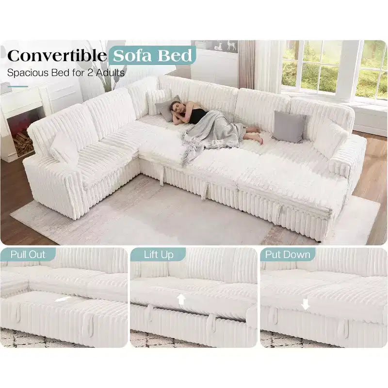 AMERLIFE 130 Sofa Bed, Sleeper Sofa, Pull Out Sleeper Couch with Storage, Convertible 6-Seater for Living Room