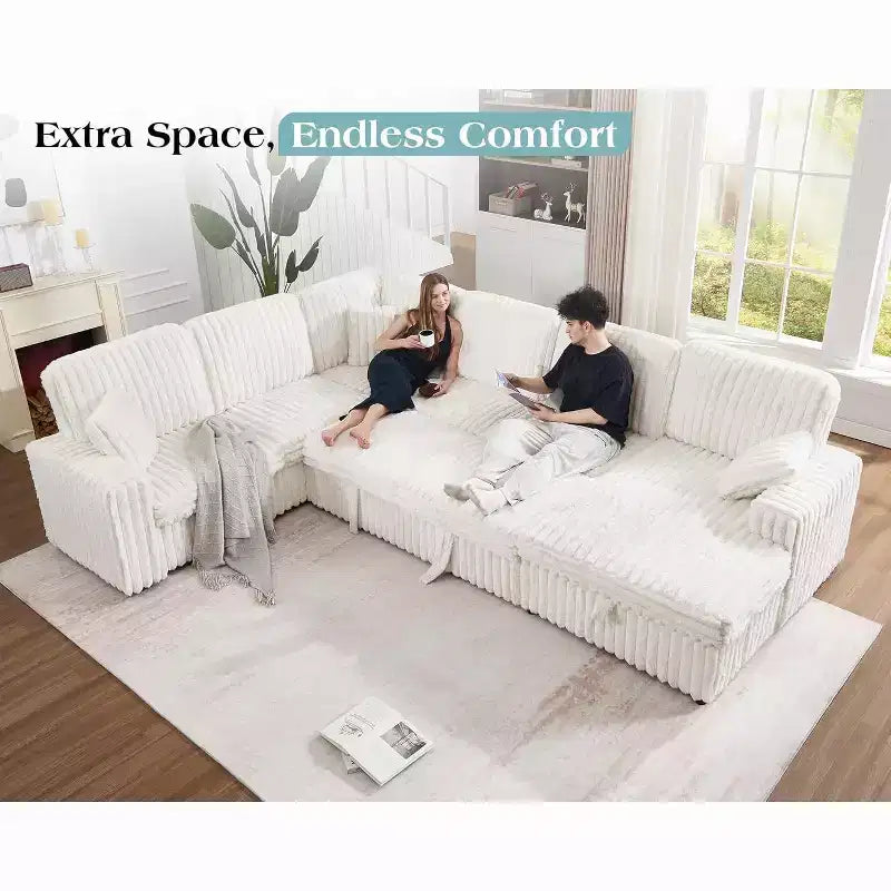 AMERLIFE 130 Sofa Bed, Sleeper Sofa, Pull Out Sleeper Couch with Storage, Convertible 6-Seater for Living Room
