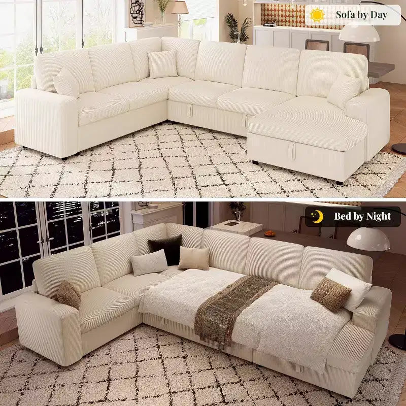 AMERLIFE 130 Sofa Bed, Sleeper Sofa, Pull Out Sleeper Couch with Storage, Convertible 6-Seater for Living Room