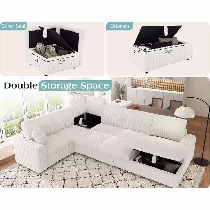 AMERLIFE 130 Sofa Bed, Sleeper Sofa, Pull Out Sleeper Couch with Storage, Convertible 6-Seater for Living Room