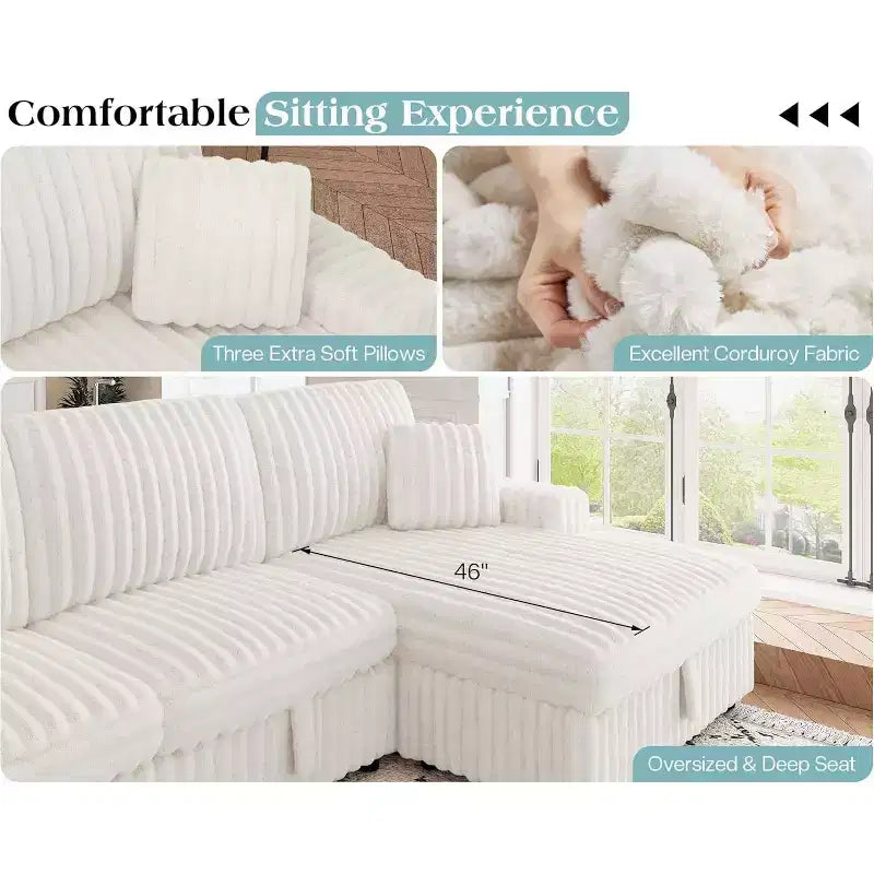 AMERLIFE 130 Sofa Bed, Sleeper Sofa, Pull Out Sleeper Couch with Storage, Convertible 6-Seater for Living Room