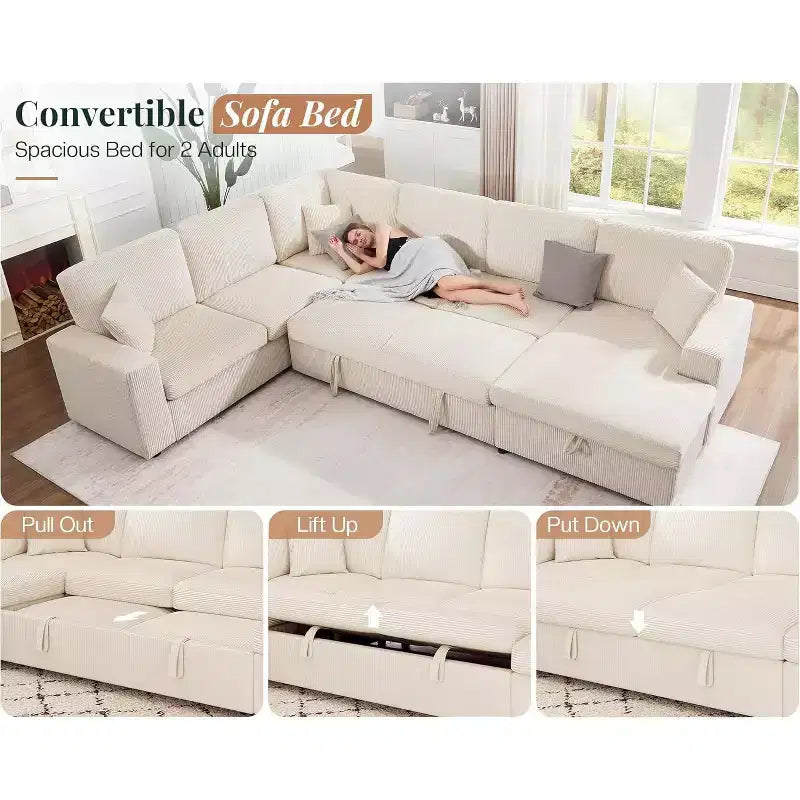 AMERLIFE 130 Sofa Bed, Sleeper Sofa, Pull Out Sleeper Couch with Storage, Convertible 6-Seater for Living Room