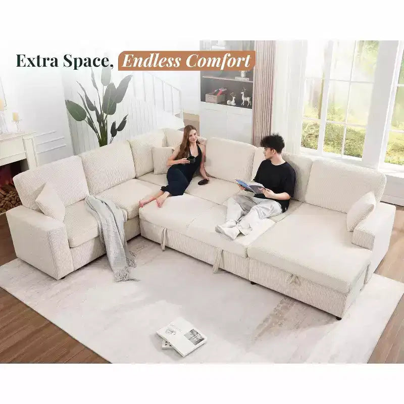 AMERLIFE 130 Sofa Bed, Sleeper Sofa, Pull Out Sleeper Couch with Storage, Convertible 6-Seater for Living Room