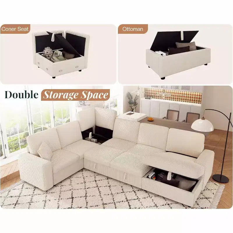 AMERLIFE 130 Sofa Bed, Sleeper Sofa, Pull Out Sleeper Couch with Storage, Convertible 6-Seater for Living Room