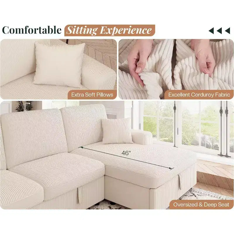 AMERLIFE 130 Sofa Bed, Sleeper Sofa, Pull Out Sleeper Couch with Storage, Convertible 6-Seater for Living Room