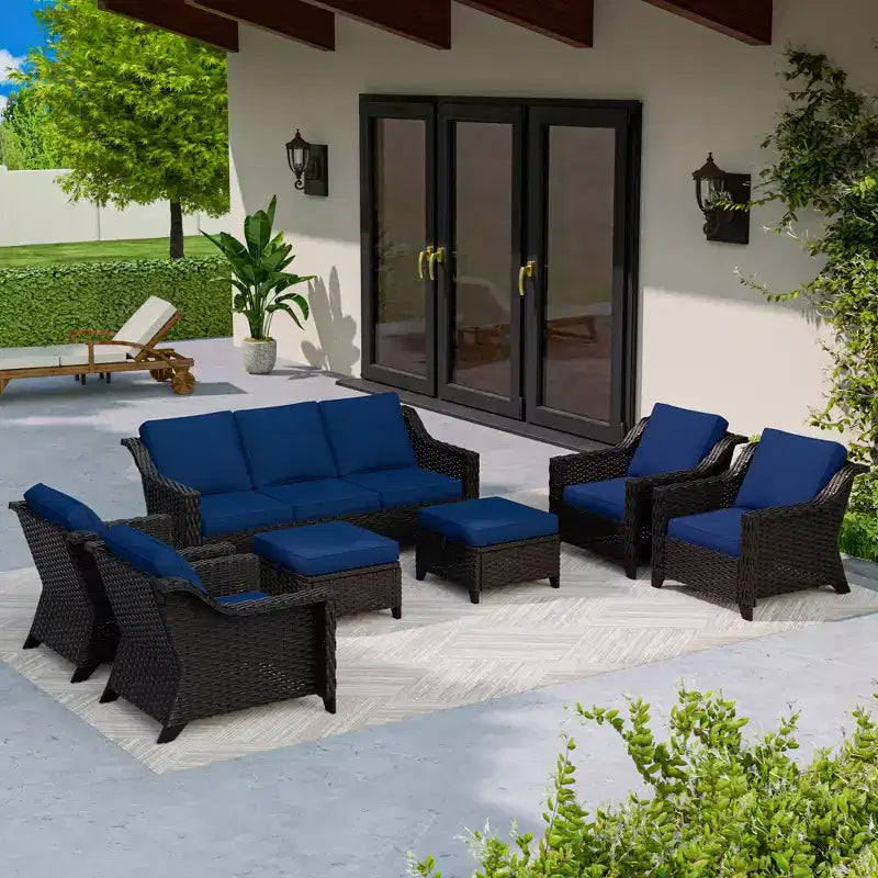 UPTIOT 7-Piece Rattan Wicker Patio Conversation Set