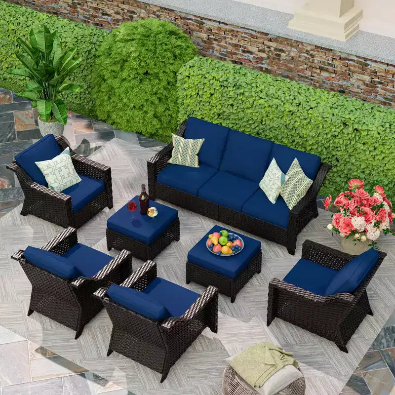 UPTIOT 7-Piece Rattan Wicker Patio Conversation Set