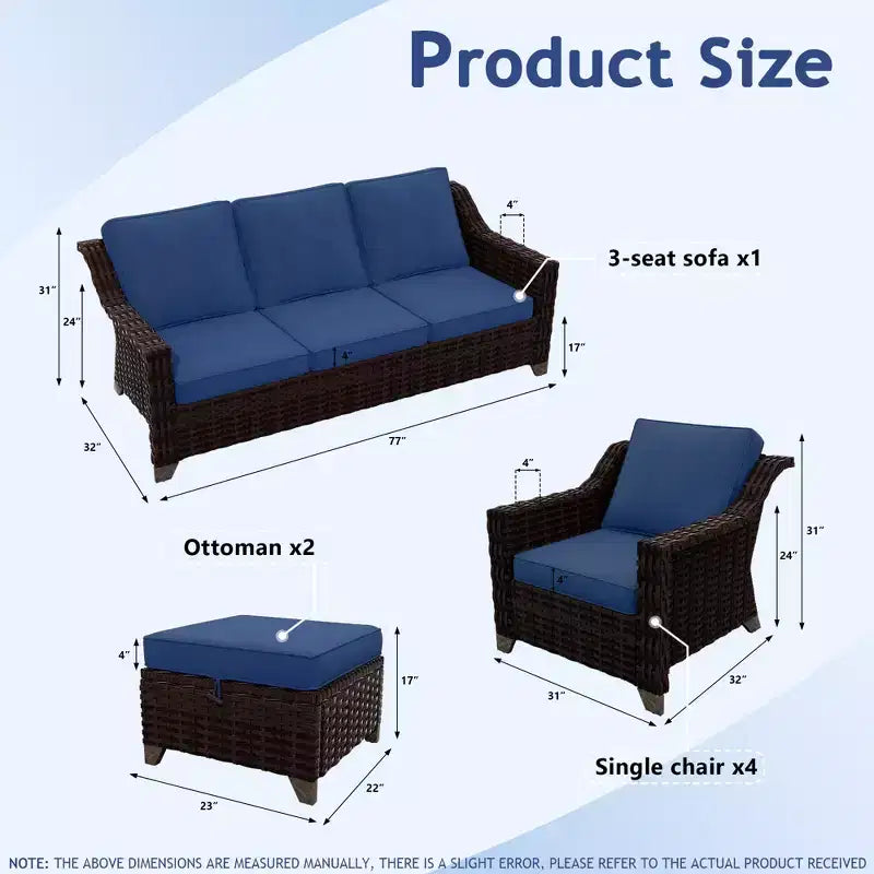 UPTIOT 7-Piece Rattan Wicker Patio Conversation Set