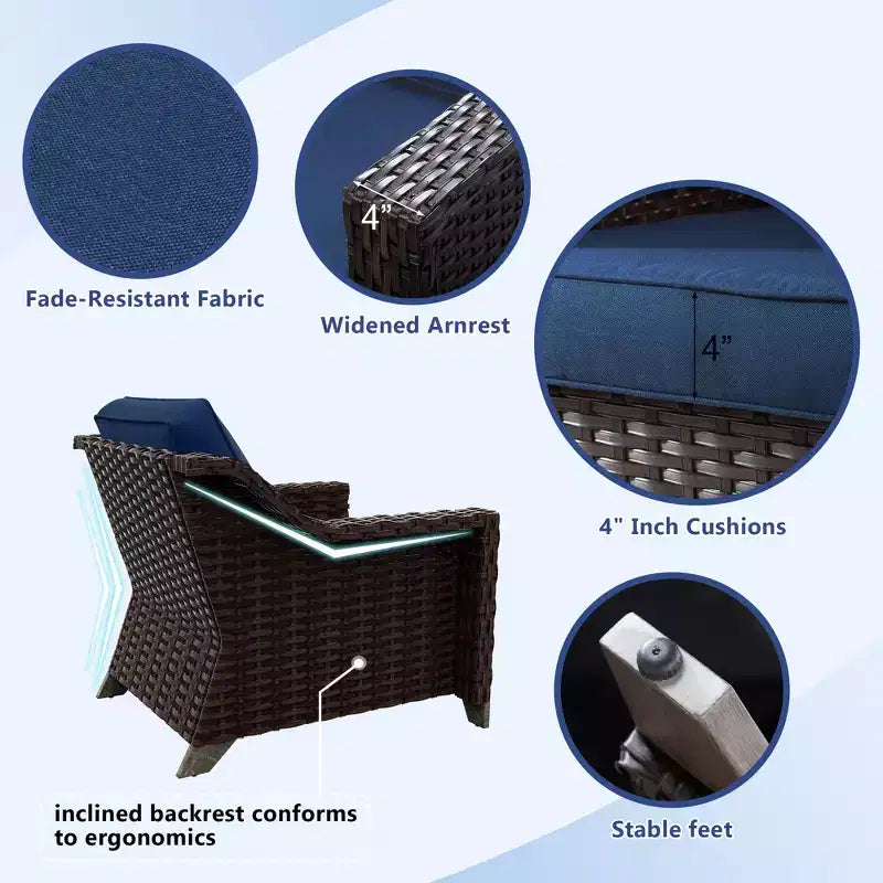UPTIOT 7-Piece Rattan Wicker Patio Conversation Set