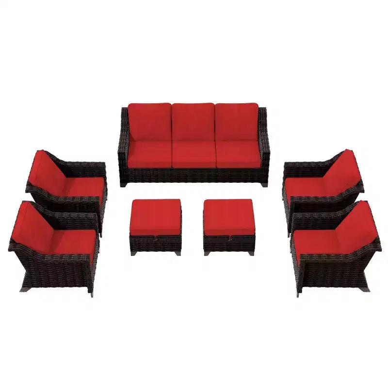 UPTIOT 7-Piece Rattan Wicker Patio Conversation Set