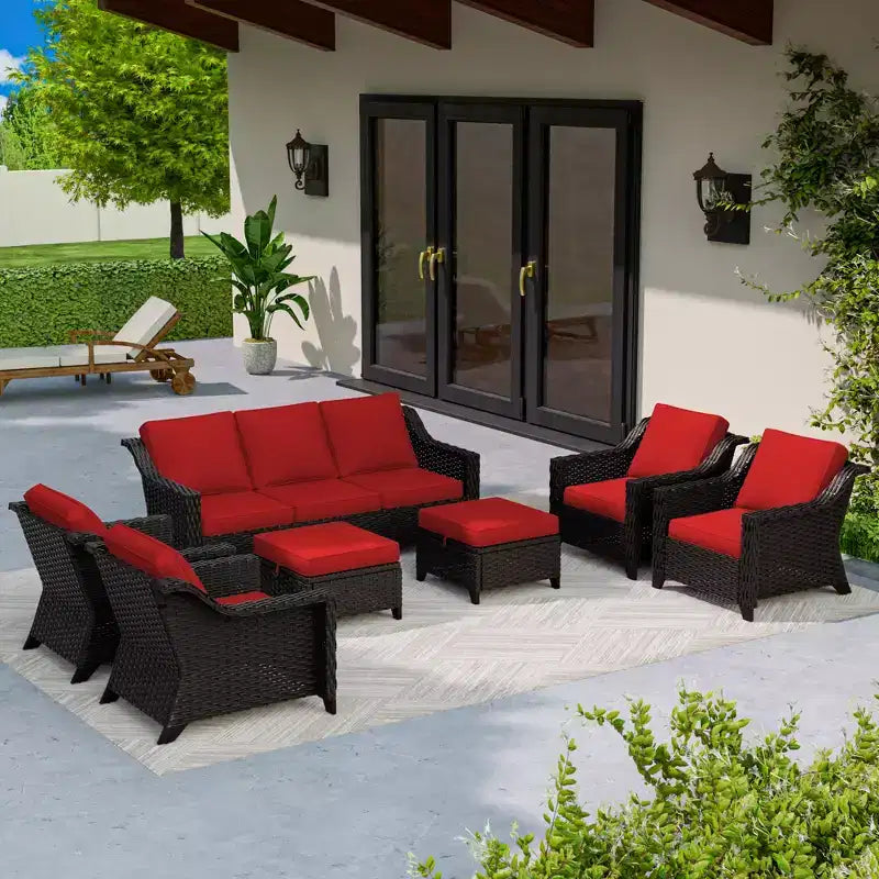 UPTIOT 7-Piece Rattan Wicker Patio Conversation Set