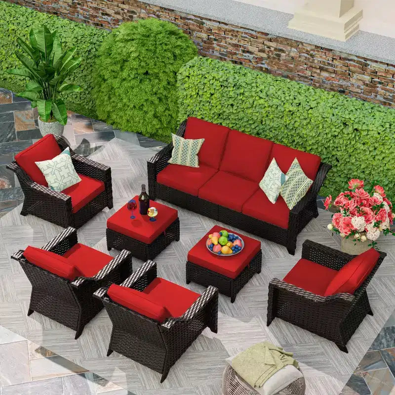 UPTIOT 7-Piece Rattan Wicker Patio Conversation Set
