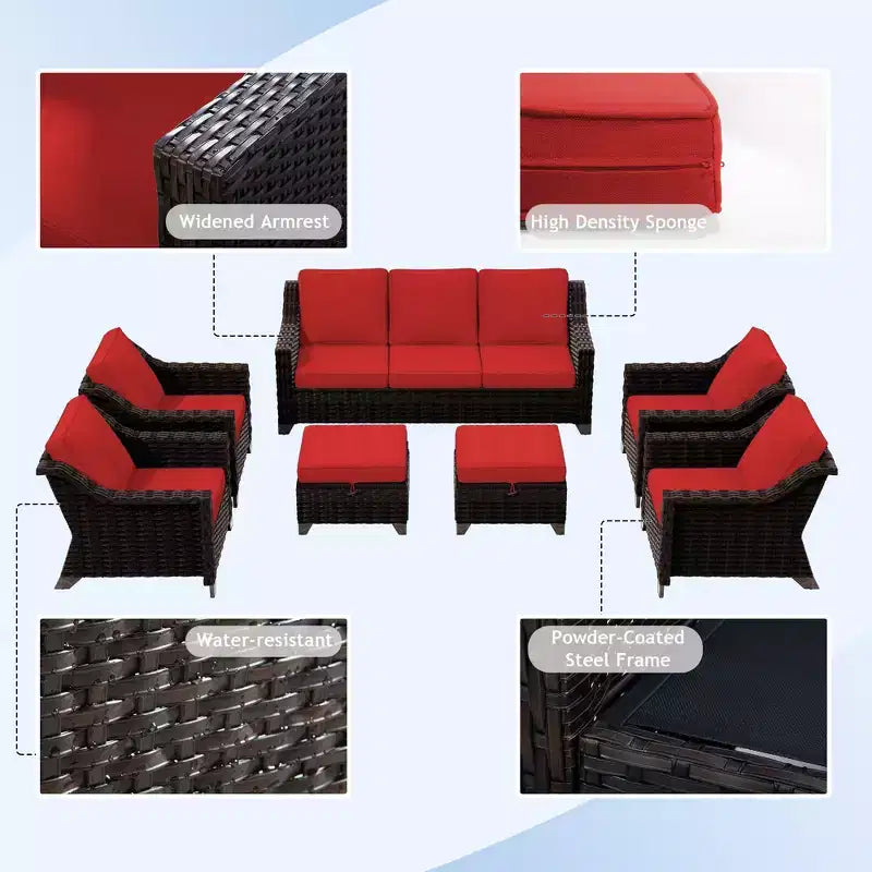 UPTIOT 7-Piece Rattan Wicker Patio Conversation Set