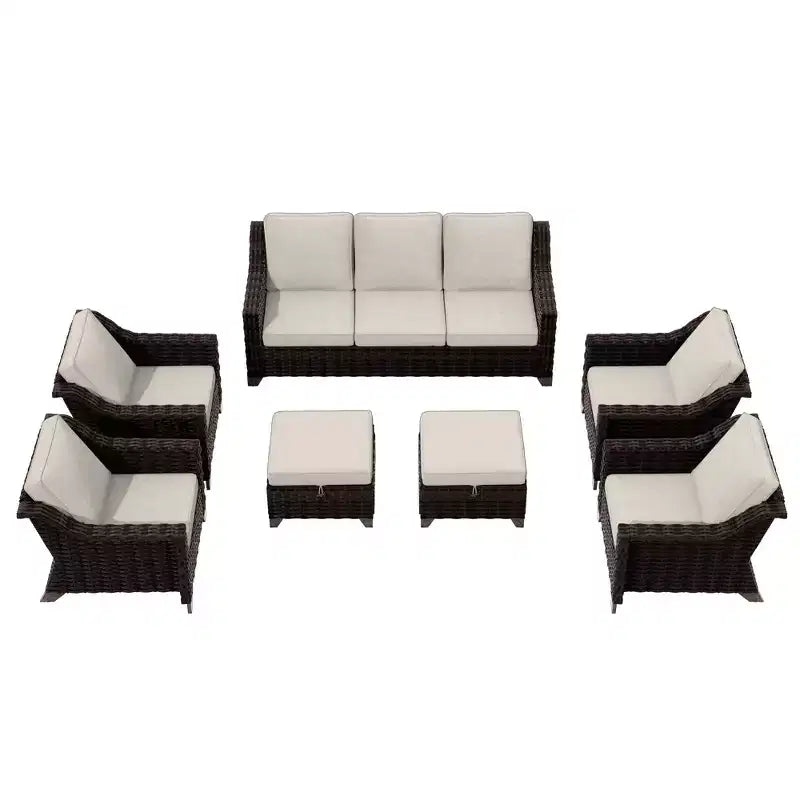 UPTIOT 7-Piece Rattan Wicker Patio Conversation Set