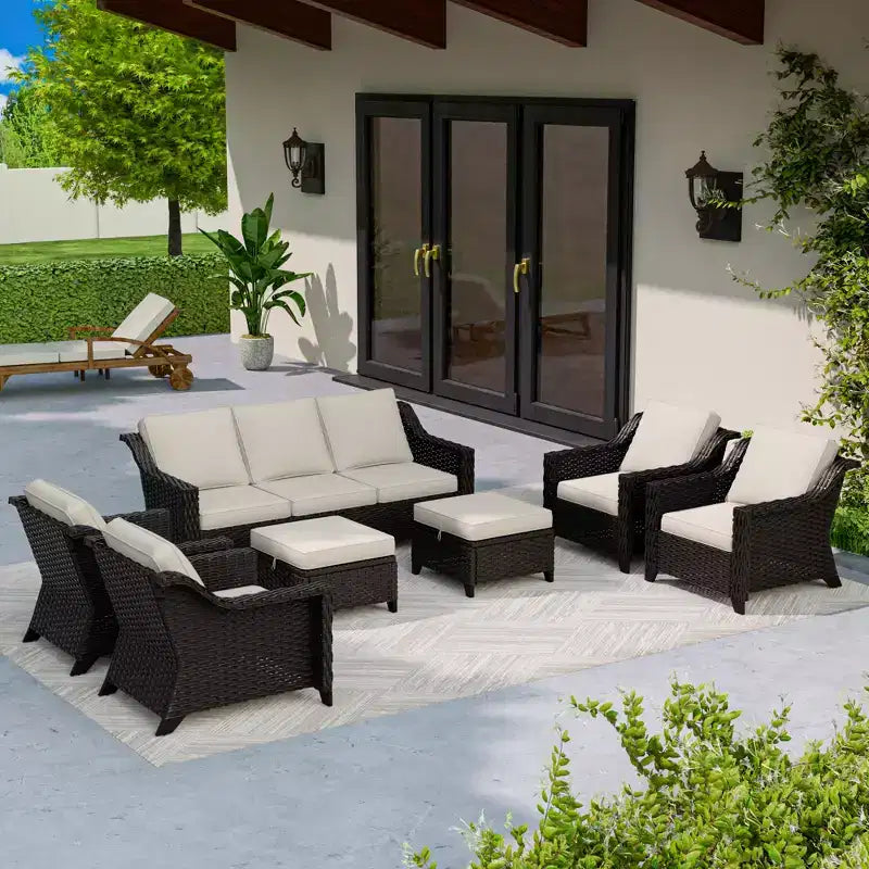 UPTIOT 7-Piece Rattan Wicker Patio Conversation Set
