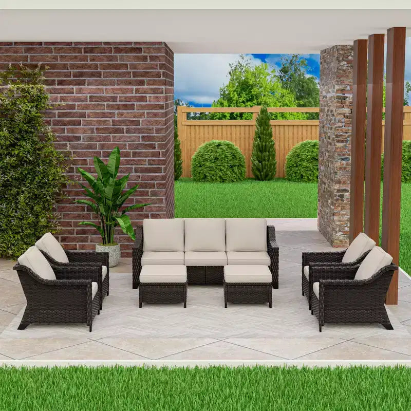 UPTIOT 7-Piece Rattan Wicker Patio Conversation Set