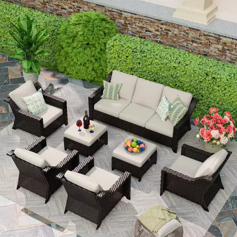 UPTIOT 7-Piece Rattan Wicker Patio Conversation Set