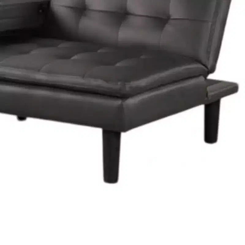Royal Hampton Futon Sofa Bed, Drop-Down Tray and Cupholder, Gray Faux Leather