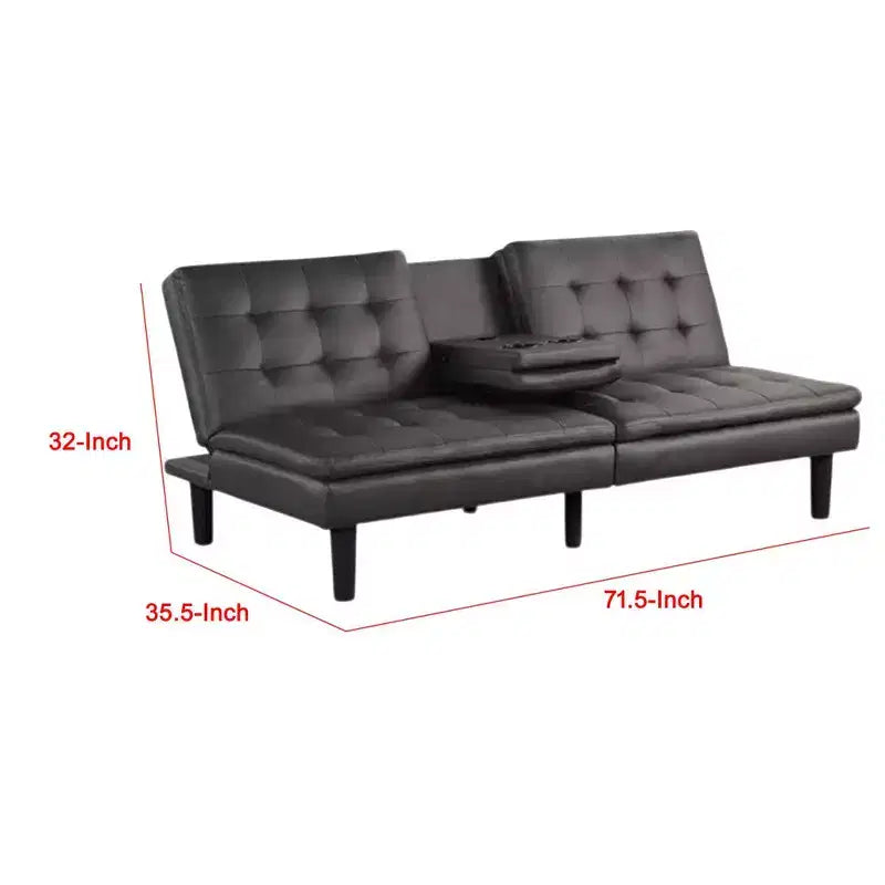 Royal Hampton Futon Sofa Bed, Drop-Down Tray and Cupholder, Gray Faux Leather
