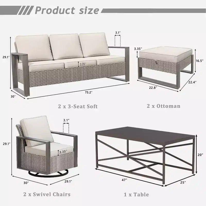 UPTIOT 7-Piece Wicker Outdoor Patio Conversation Set