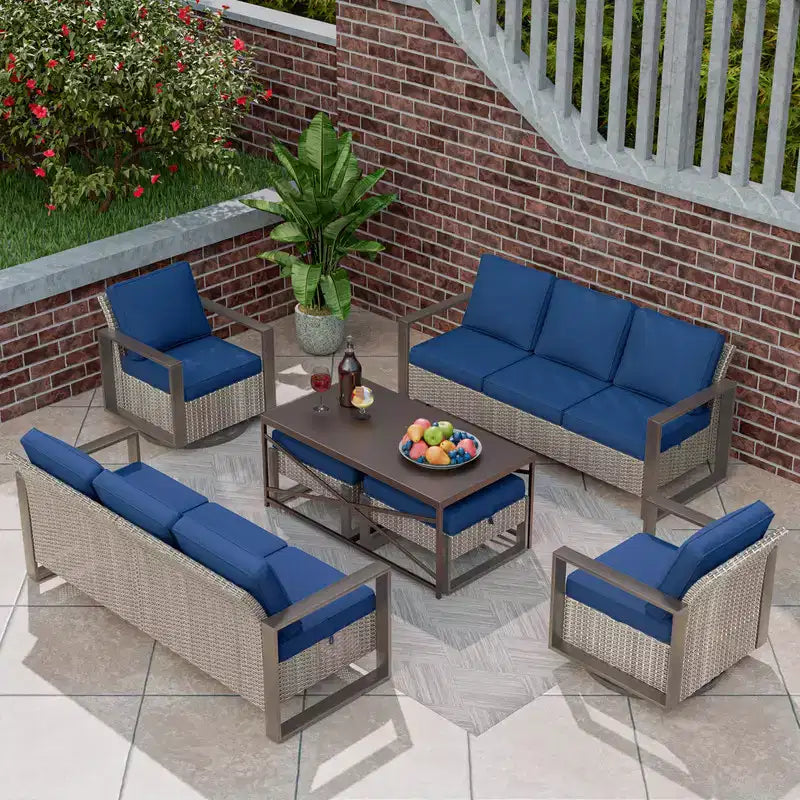 UPTIOT 7-Piece Wicker Outdoor Patio Conversation Set