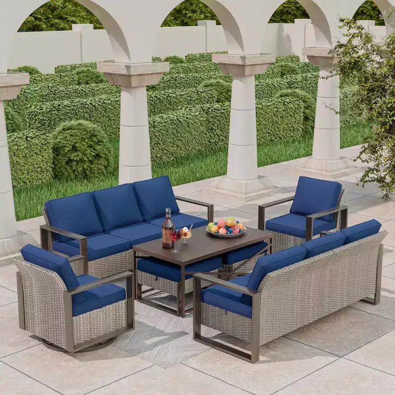 UPTIOT 7-Piece Wicker Outdoor Patio Conversation Set