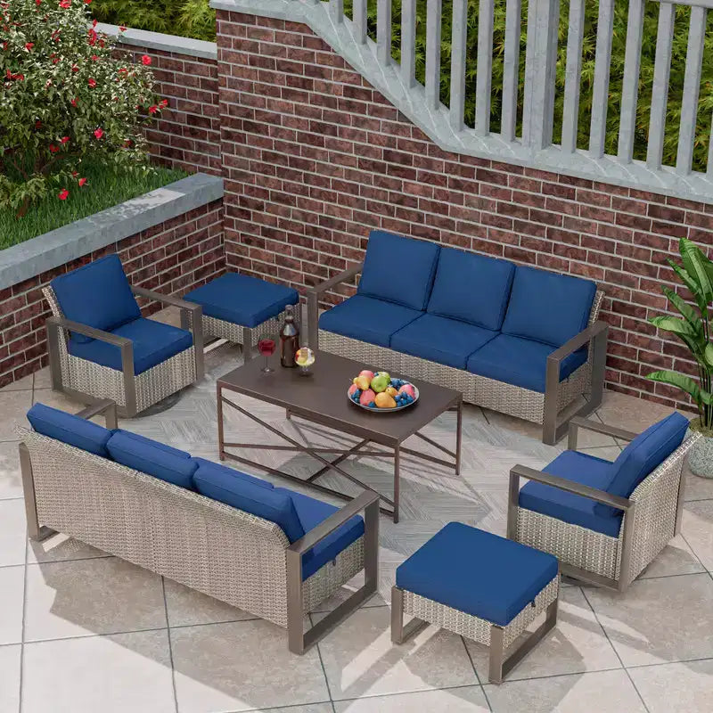 UPTIOT 7-Piece Wicker Outdoor Patio Conversation Set