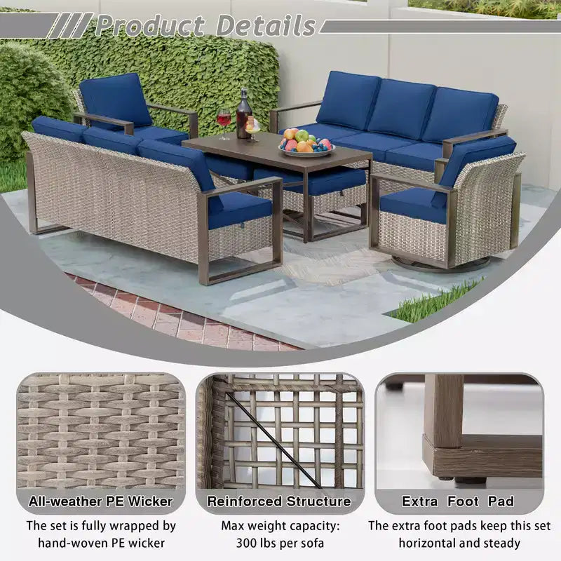 UPTIOT 7-Piece Wicker Outdoor Patio Conversation Set