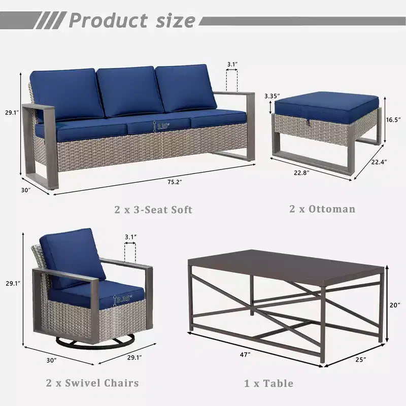 UPTIOT 7-Piece Wicker Outdoor Patio Conversation Set