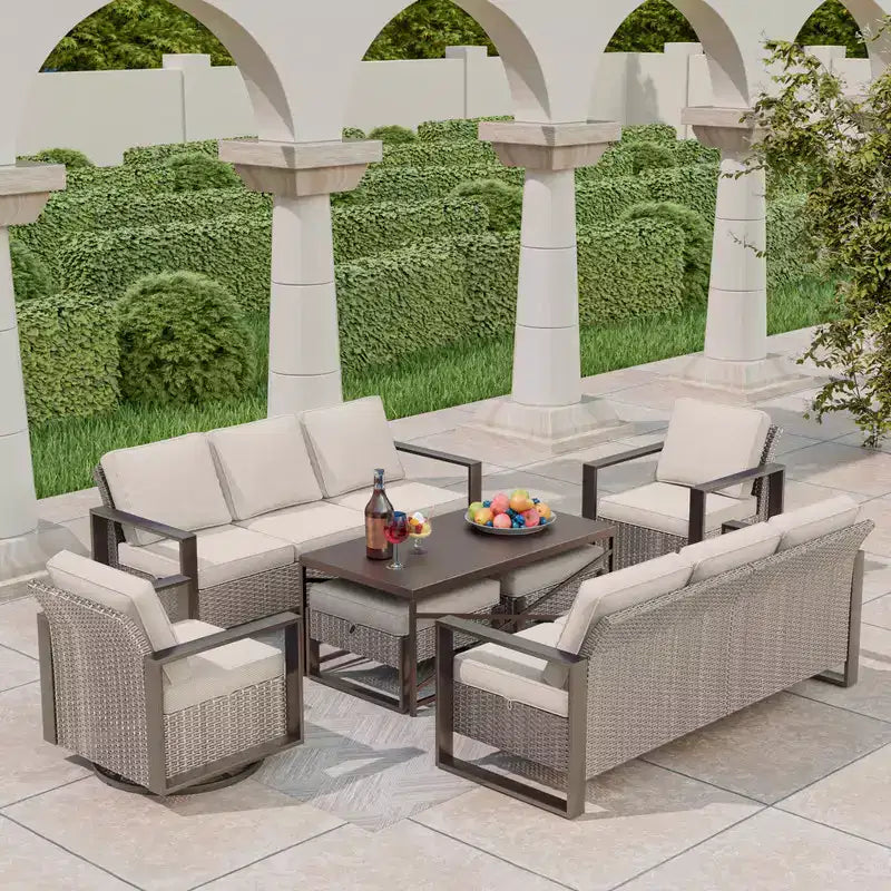 UPTIOT 7-Piece Wicker Outdoor Patio Conversation Set