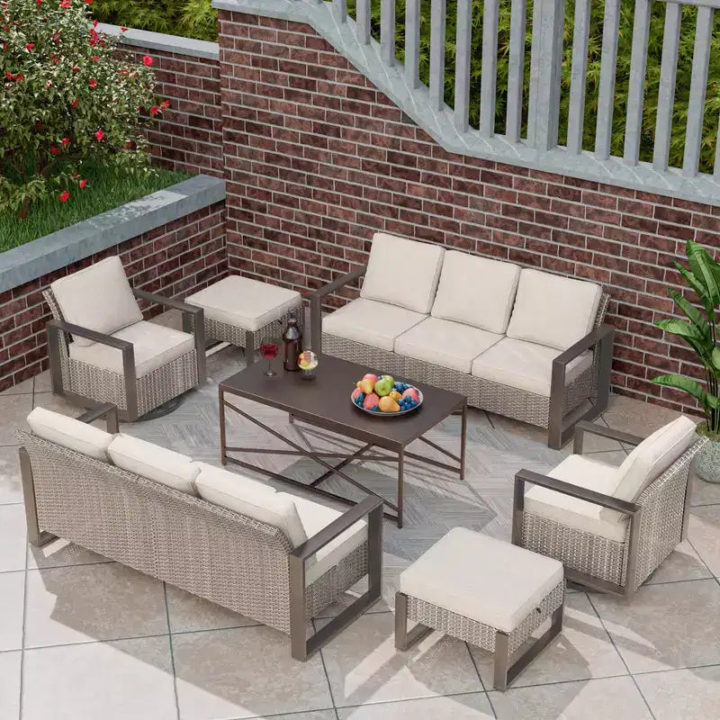 UPTIOT 7-Piece Wicker Outdoor Patio Conversation Set