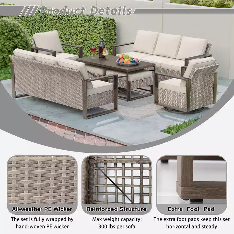 UPTIOT 7-Piece Wicker Outdoor Patio Conversation Set