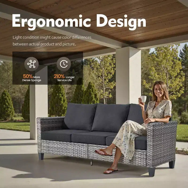 HOMLUX Outdoor Sectional Sofa Set, 5 Pieces Modular Outdoor Wicker Sofa Set with Ottomans, All-Weather Design