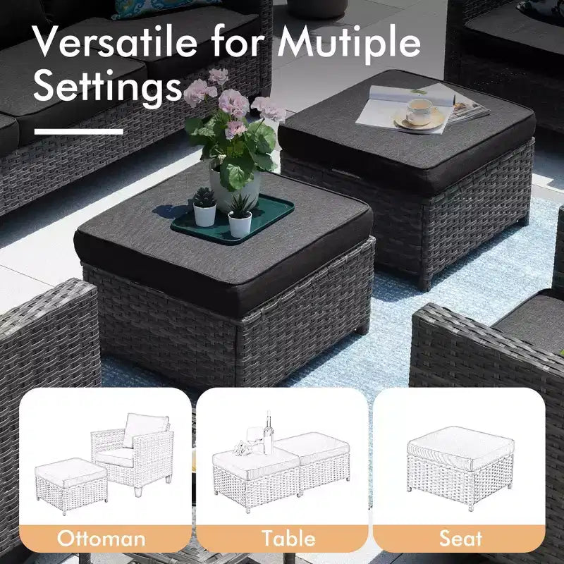 HOMLUX Outdoor Sectional Sofa Set, 5 Pieces Modular Outdoor Wicker Sofa Set with Ottomans, All-Weather Design