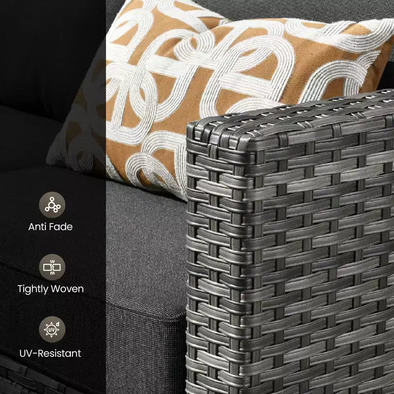 HOMLUX Outdoor Sectional Sofa Set, 5 Pieces Modular Outdoor Wicker Sofa Set with Ottomans, All-Weather Design